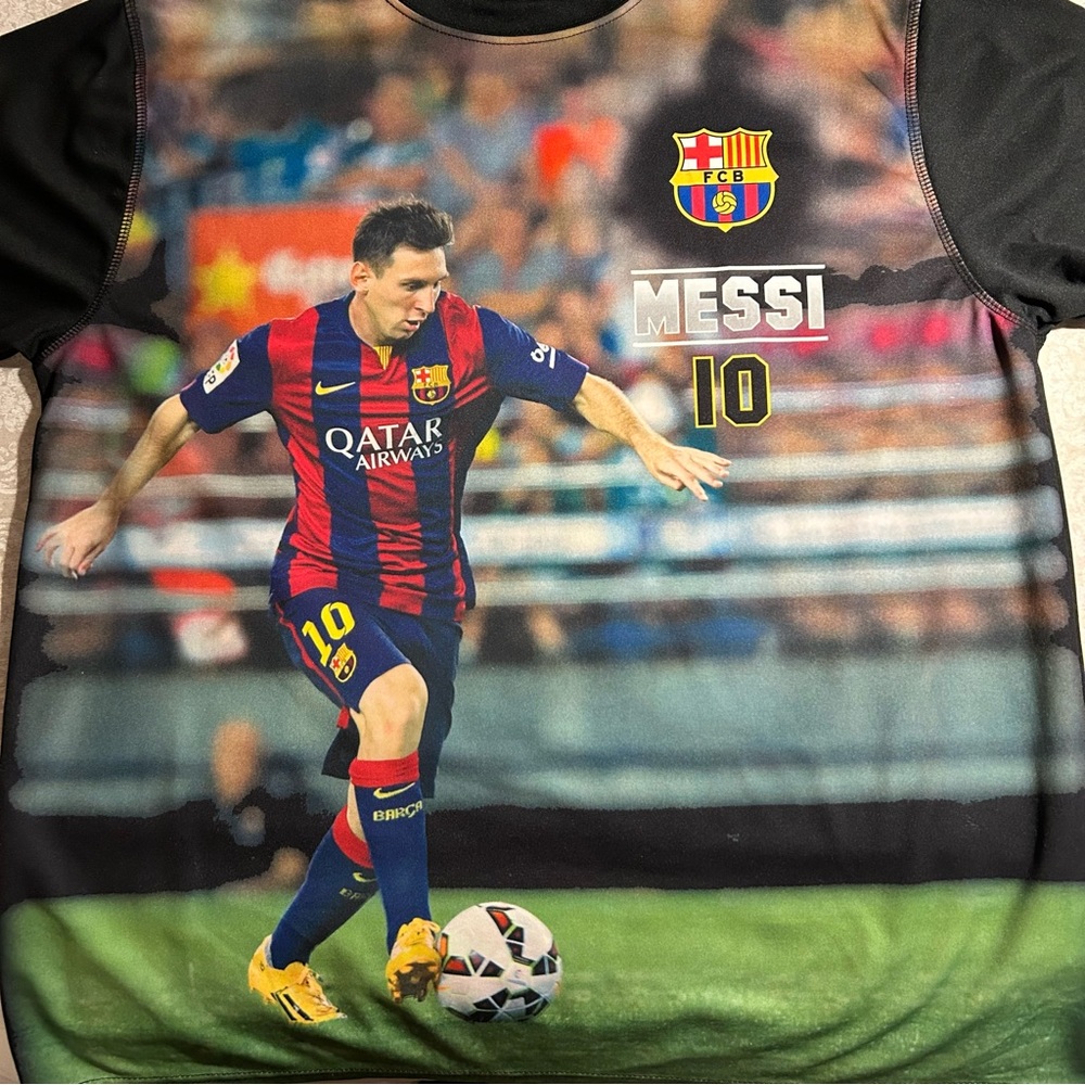 Lionel Messi #10~ Black Graphic Barcelona FCB Soccer Jersey Sports Shirt size XL